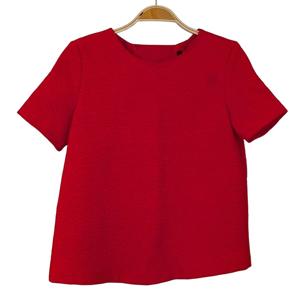Zara Trafaluc Red Textured Short Sleeve Open Back Strap Top XS